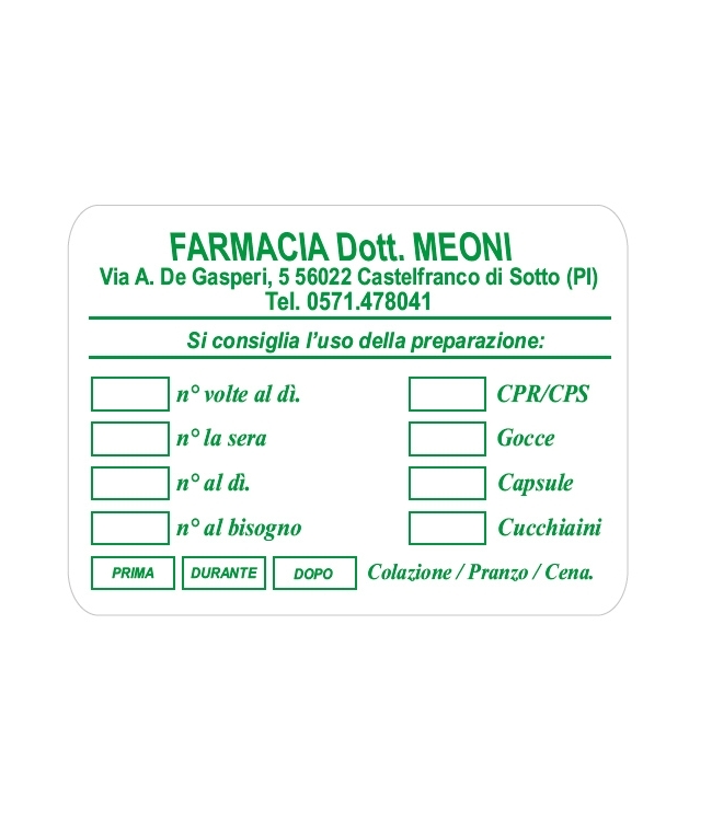 Art. ET100, Etichetta per preparazioni galeniche, bobina da 2000 pz.