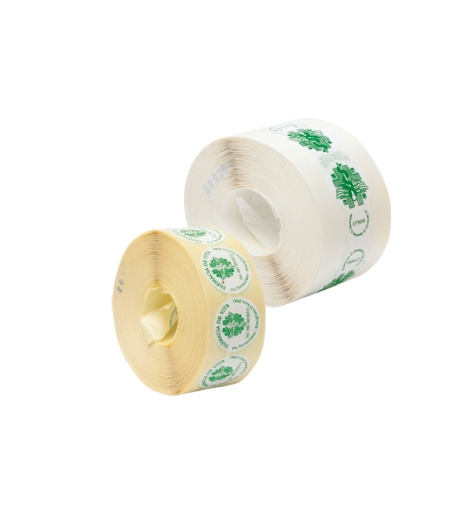 Art. ETI110R, Etichette personalizzate rotonde in bobina da 2000 pz.