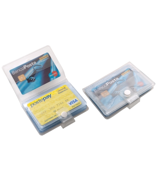 Art. FS283N, Portatessera 24 tasche in PVC con chiusura con bottone in plastica.