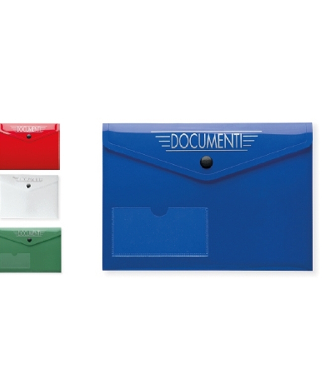 Art. FS502H, Busta portadocumenti con tasca esterna. Chiusura con bottone nero.